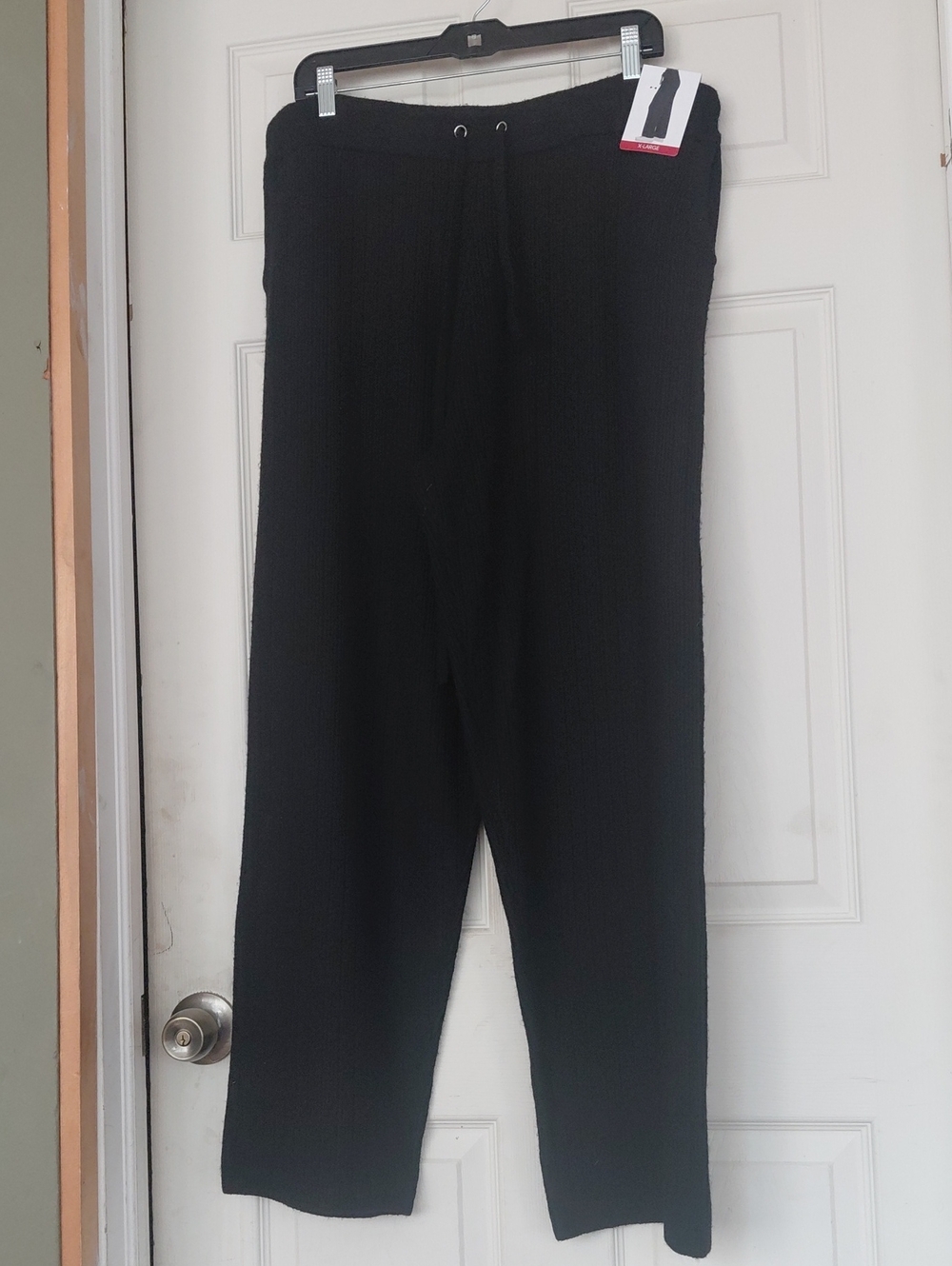 DKNY Size XL Joggers Black Ribbed With Drawstring Pants Straight Leg New